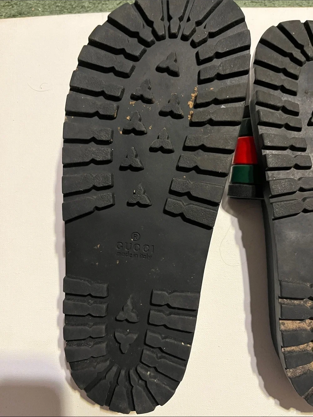 Gucci Black Slides with Green and Red Stripe Band